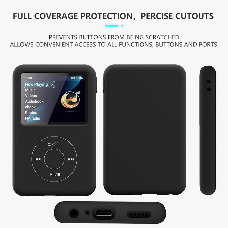 Silicone Case for innioasis Y1 Mp3 Player, Soft Anti-Scratch Cover with Screen Protector, Slim Lightweight Full-Body Protection -Black black