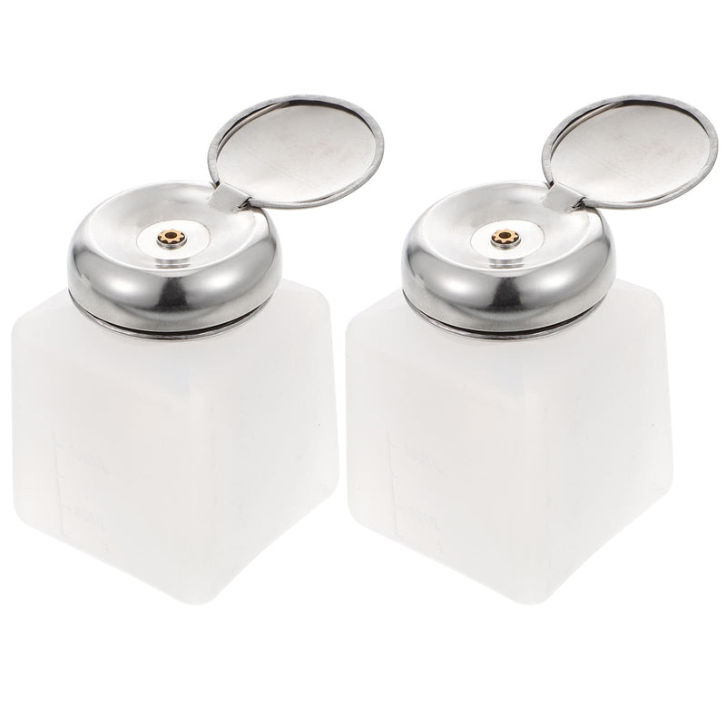ULTECHNOVO 2 Pack Push Down Alcohol Dispenser Empty Lockable Antistatic Pump Bottles Square Plastic Bottles White 100ml 100 ml