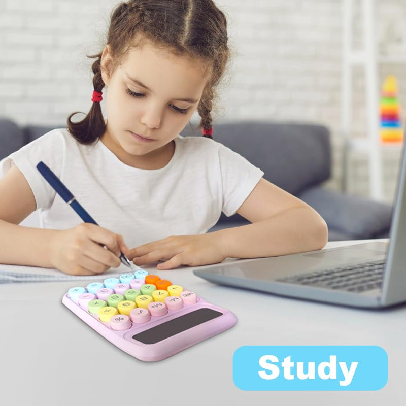 [AUSTRALIA] - Mechanical Calculator,Pink Calculator Cute 12 Digit Large LCD Display Big Round Button Calculator Use as Office Calculators Desktop 15°Tilt Screen for Kids Calculator(Pink Purple) Pink Purple 