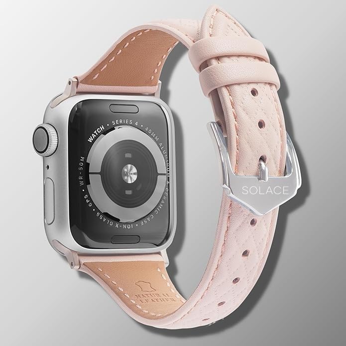 Solace Bands Allura Leather Watch Band - Compatible with Apple Watch Bands for Women and Men, Leather Watch Band for 38mm 40mm 41mm 42mm 44mm 45mm 49mm Ultra, SE and 11 10 9 8 7 6 5 4 3 2 1 38/40/41MM Champagne Pink