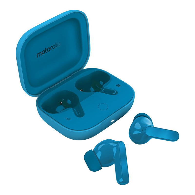 Motorola Moto Buds Bass XT2443-1 Dynamic ANC, Triple Microphone Array, Bluetooth 5.3, IP54 Water & Dust Resistant, Dolby Atmos Audio - (Blue Jewel)