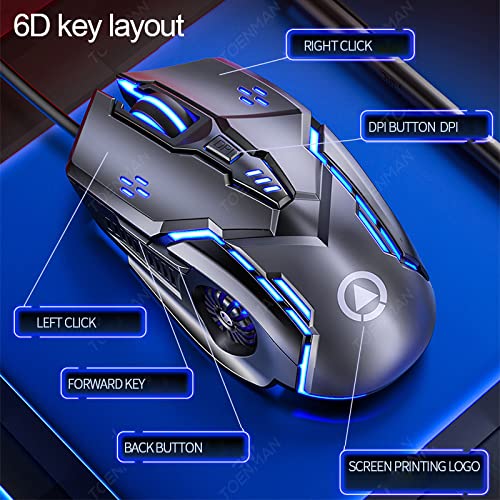 Gaming Mouse Wired,6 Buttons, 4 Adjustable DPI Up to 3200 DPI, 7 Circular & Breathing LED Light, Multifunction Wired Mouse Used for Games and Office (Black) Black