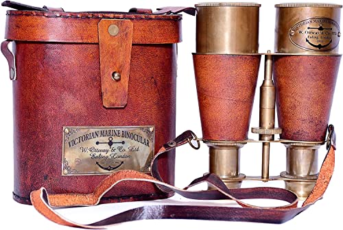 Antique Victorian Brass Leather Binocular Opera Glasses & Spyglass Orange