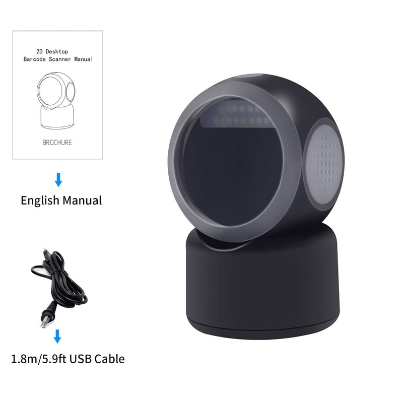 [AUSTRALIA] - Alacrity 2D 1D QR Desktop Barcode Scanner, Omnidirectional Hands Free USB Wired Barcode Reader, Capture Codes on Screen, 3300DW, Black 