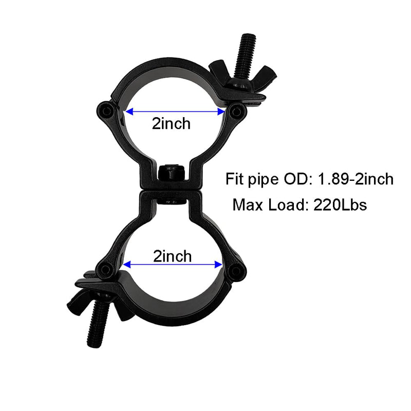 2 Inch Dual Truss Swivel Coupler Fit For 1.89-2inch OD Pipe Heavy Duty Aluminum Alloy 220 LBs Stage Lighting Clamp 2Pack Black