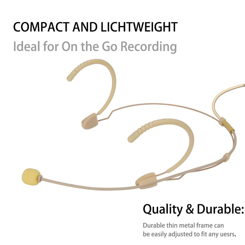YXG Headworn Earset Over Ear Hanging Mic Beige Low Profile Light-Weight Microphone Compatible with AKG Wireless System Bodypack Transmitter,with 1.45m Cable Mini XLR Plug