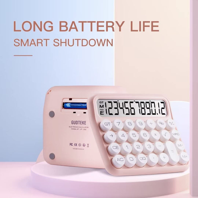 Mechanical Switch Calculator, Pink Calculator Cute 12 Digit Large LCD Display Big Button Calculator Clear Standard for Daily and Basic Office,Automatic Sleep,with Battery