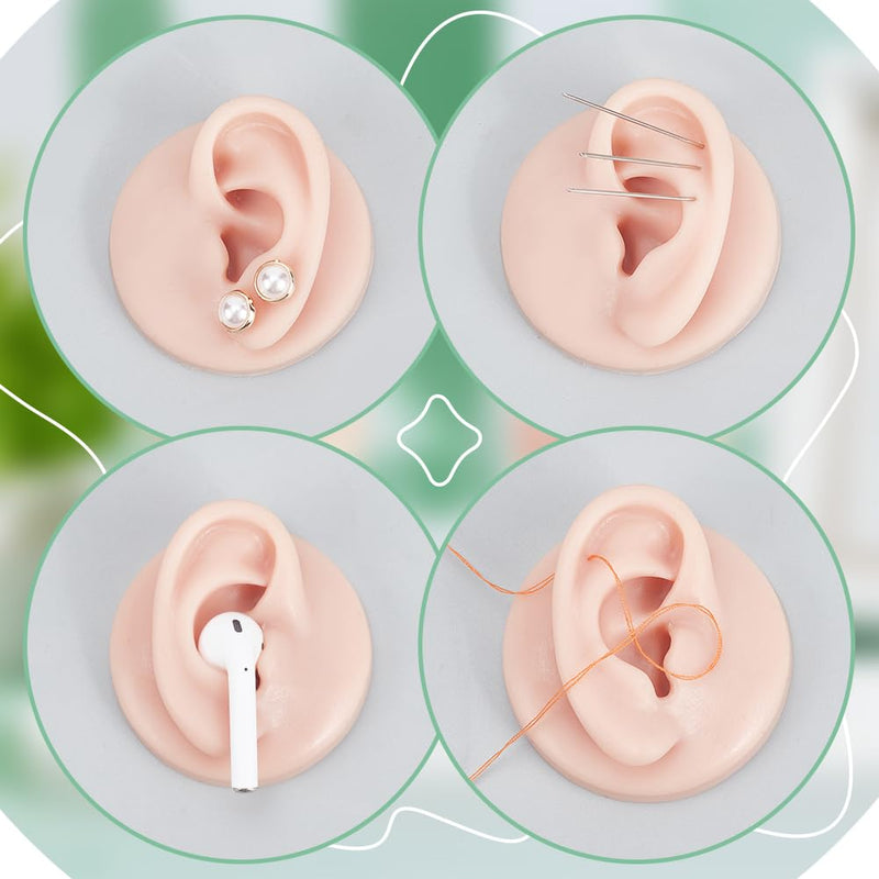 nbeads Set of 2 Silicone Ear Model with Acrylic Stand, Left and Right Flexible Model Piercing Practice Realistic Soft Ear Shape for Jewellery Display Acupuncture Mannequin Teaching