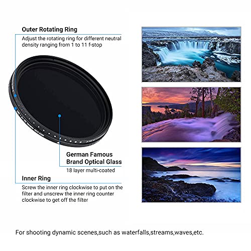 JJC 62mm ND Filter ND2-2000 VND Variable Neutral Density Adjustable Fader