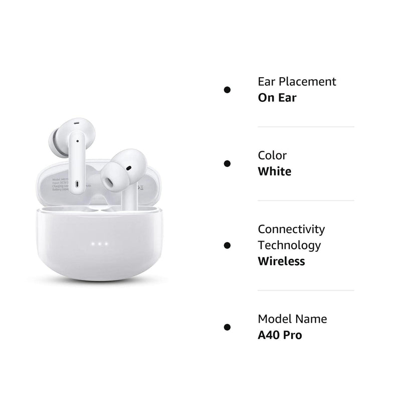 A40 Pro Wireless Earbuds, 50Hrs Playtime Bluetooth Earbuds Built in Noise Cancellation Mic with Charging Case, Bluetooth Headphones with Stereo Sound, IPX7 Waterproof Ear Buds for iPhone