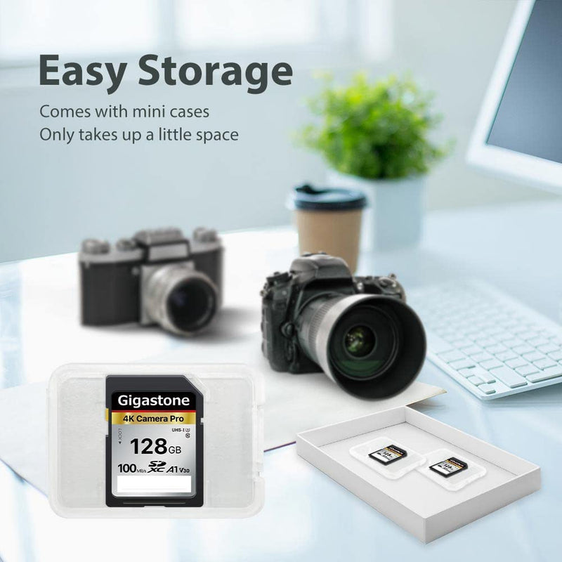 Gigastone 128GB SD Card V30 SDXC Memory Card High Speed 4K Ultra HD UHD Video Compatible with Canon Nikon Sony Pentax Kodak Olympus Panasonic Digital Camera, with 1 Mini case SD 128GB V30 1PK