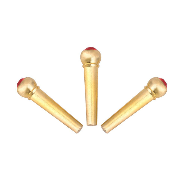6Pcs Bridge Pin Copper Material Folk Acoustic Guitar Bridge Pin Peg Nail with Colorful Crystal Glass Dot Red