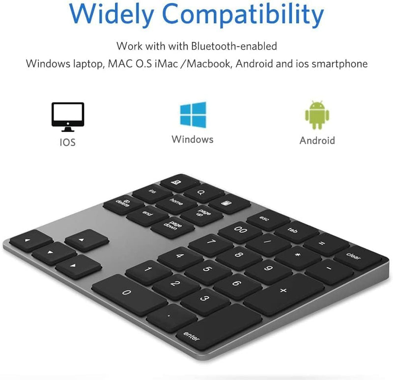 JOYEKY Bluetooth Number Pad, Wireless Numeric Keypad | Number Pad for Laptop,USB-C Rechargeable,34-Keys Bluetooth Numeric Keypad L325