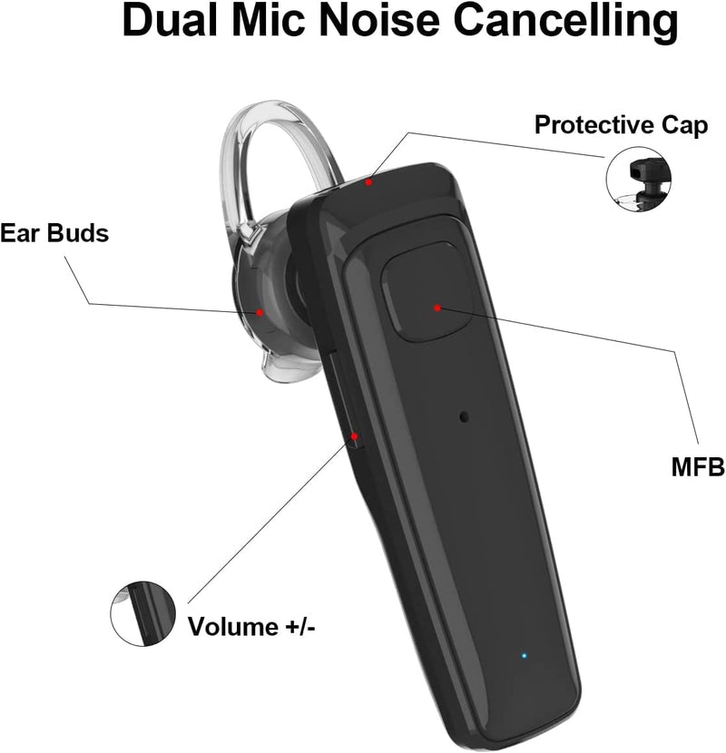Bluetooth Headset - V5.0 Wireless Handsfree Earpiece Built-in Dual Mic Noise Cancelling, 10 Days Standby 16Hrs HD Talktime Ultralight Headset for iPhone Android Samsung Laptop(Black) Black