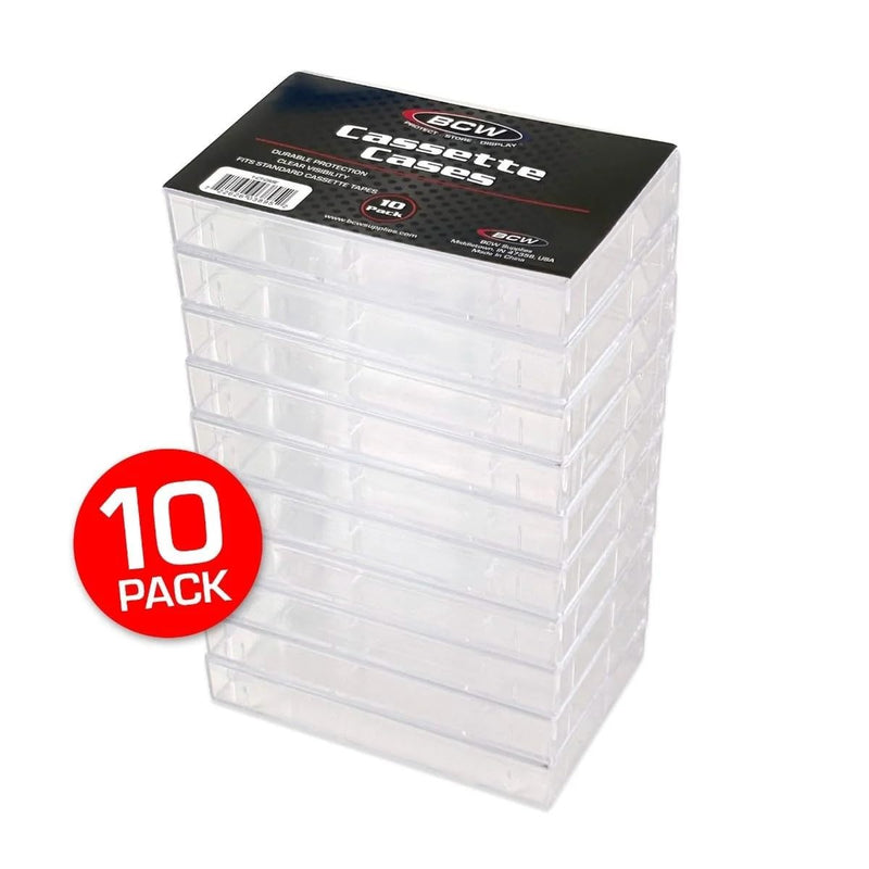 BCW Cassette Tape Cases - 10 Pack | Crystal Clear Protective Polystyrene Case | Protect and Display Your Audio Tape Collection | Fits Standard Cassette Tapes