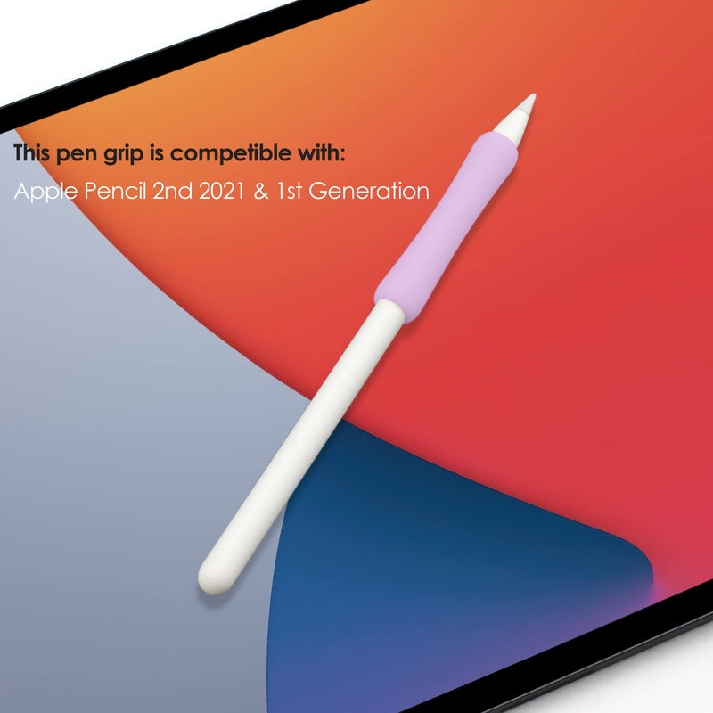 ProElife 2-Pack Ergonomics Grip Holder Silicone Protective Sleeve Cover for Apple Pencil 2nd 2021 & 1st Generation iPad Pro 11'' 12.9'' 2021/2020/2018 Stylus Accessories Kits (Pink/Purple) Pink/Purple