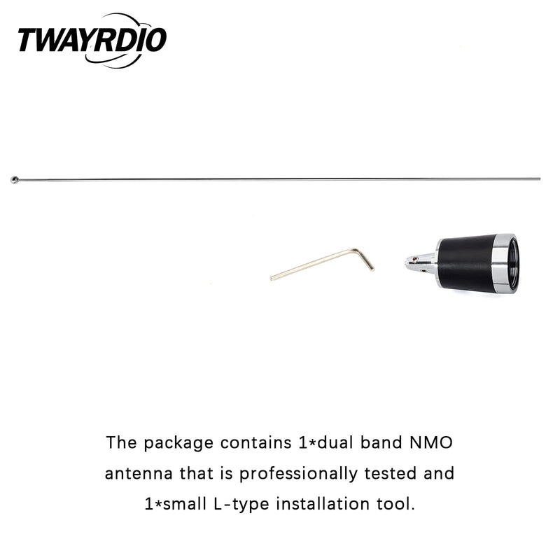 TWAYRDIO NMO Dual Band Antenna, 144MHz VHF and 430MHz UHF Two Way Antenna for Motorola Kenwood Icom Vertex Blackbox HYT Hytera Mobile Radios, Requires NMO Mount