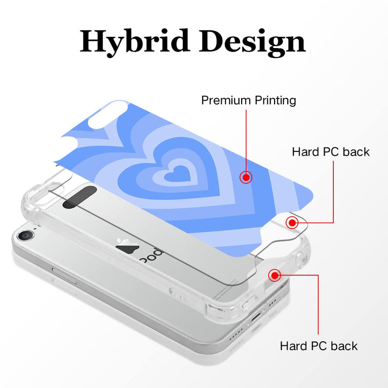 OOK Compatible with iPod Touch5/6/7 Generation Case Ring Holder for Girls Woman,Soft TPU Bumper PC Back Shockproof Protective Case-Blue Love Heart Blue Love Heart