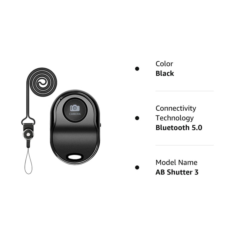[Upgraded] Bluetooth 5.0 Remote Shutter for iPhone & Android Camera Wireless Remote Control Selfie Button for iPad iPod Tablet, HD Selfie Clicker for Photos & Videos (Black) Black