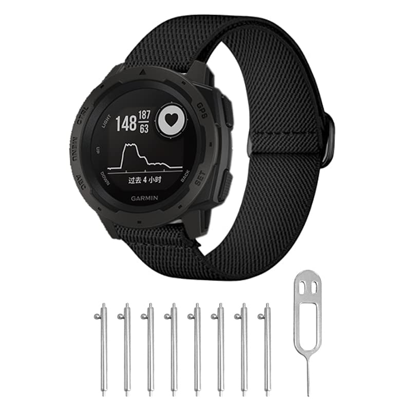 3 Packs Stretchy Nylon Bands Compatible with Garmin Instinct/Instinct 2 Solar, 22mm Sport Breathable Wristband for Garmin Instinct Tactical/Solar/Tide/Esports Black/Gray/Army Green