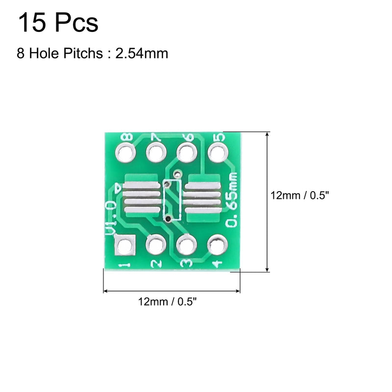 [AUSTRALIA] - QUARKZMAN 15pcs SOIC-8 to DIP-8 Slim Adapter 12x12mm 8 Pin Double Sided Prototype Connector Green PCB Converter Pin Board Adapter SO SOP8 to DIP8 