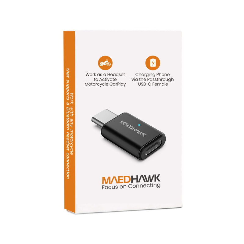 MaedHawk Bypass Motorcycle CarPlay Bluetooth Headset Adapter with Passthrough USB-C Charging Port