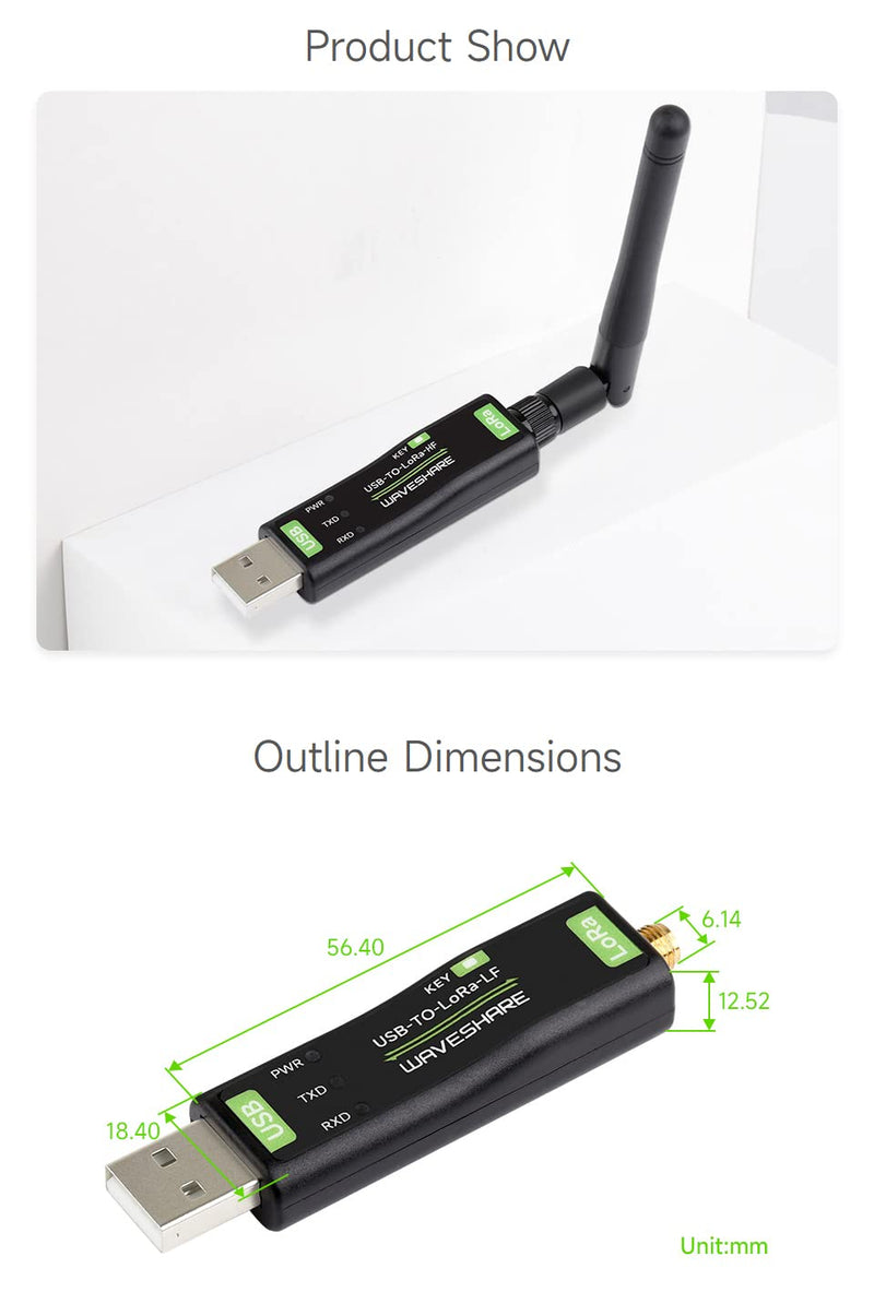 Waveshare 2PCS USB to LoRa Data Transfer Module, Based On SX1262, Suitable for Data Acquisition in Industry and Agriculture-XTAL Crystal oscillator-2PCS Version