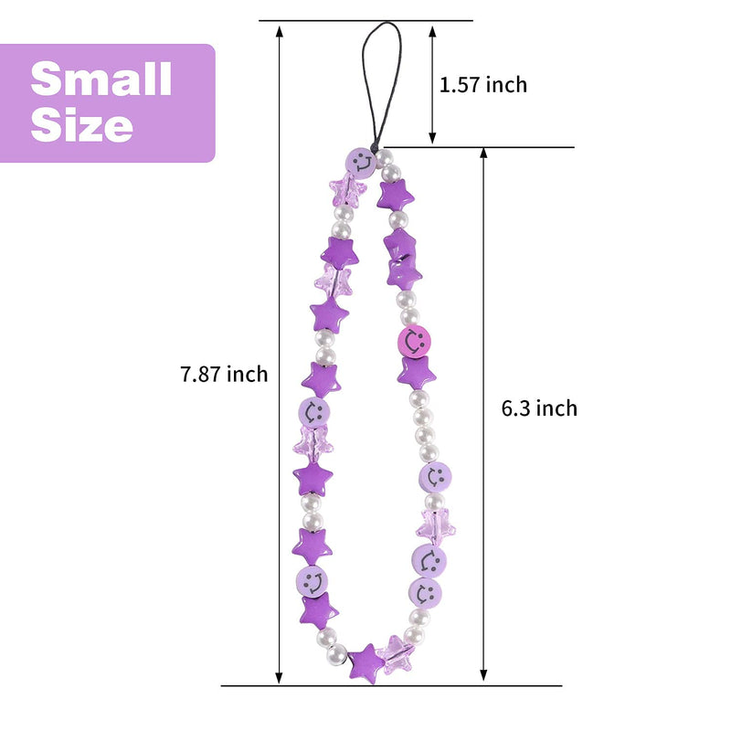 Phone Charm Lanyard, 1Pcs Smiley Face Beaded Phone Charm Strap Colorful Star Smiley Soft Ceramic Keychain for Women Girls Purple