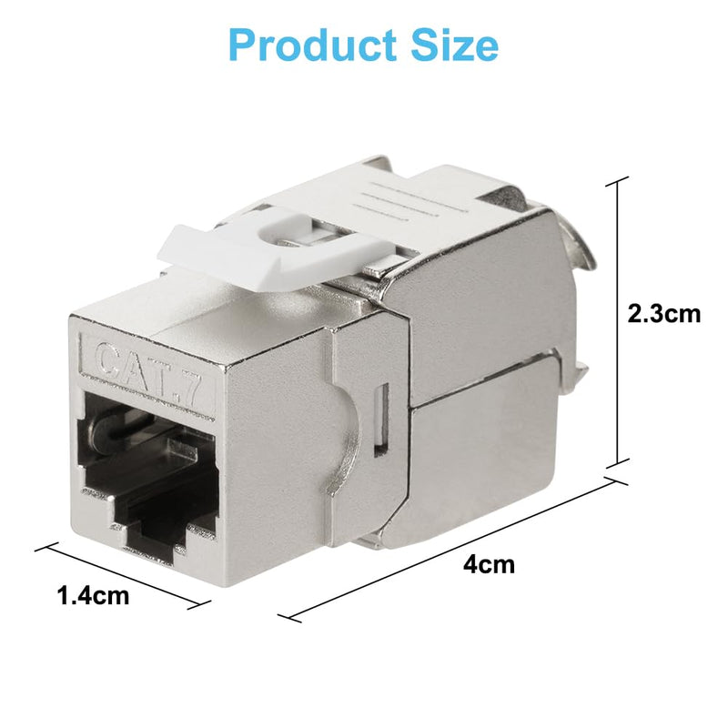 OFFCUP 8 x Keystone Module CAT 7 Jack up to 500 MHz 10 Gbit/s Network Patch Panel, Mounting CAT Raw Cable Socket Tool-Free Thanks to Snap-In Compatible with Most Panels No Rust and Durable 8PCS