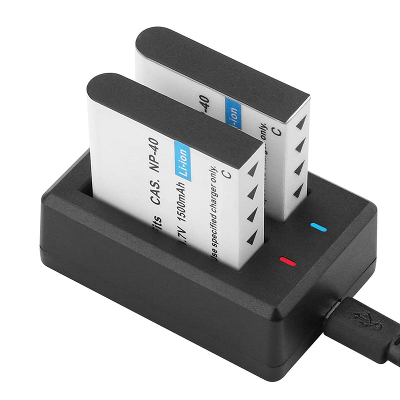 [AUSTRALIA] - NP-40 Battery Pack, 1500mAh Rechargeable Battery(3-Pack) with USB Dual Charger for Video Camera Camcorders Compatible with Casio NP-40 (Not for Fujifilm NP40) 