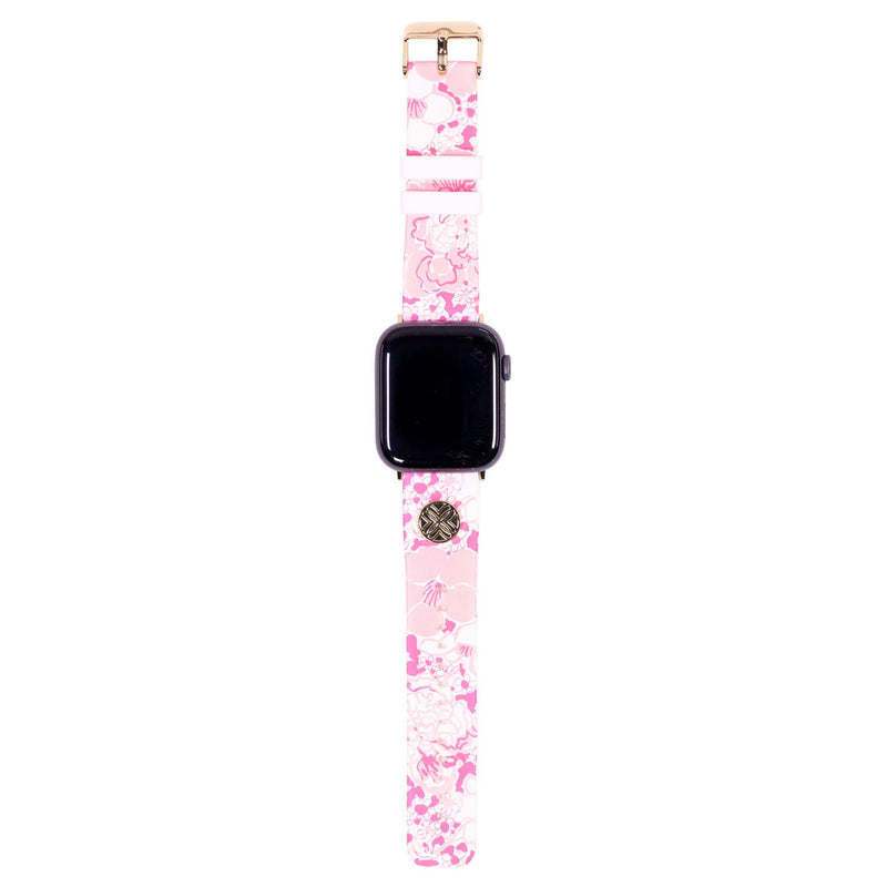 Lilly Pulitzer Silicone Smart Watch Band, Conch Shell Pink Burst of Joy | Cute Pink Floral Band with Buckle Closure Sized to Fit 38, 40, 42, & 48mm Smartwatches, Compatible with Series 1-6