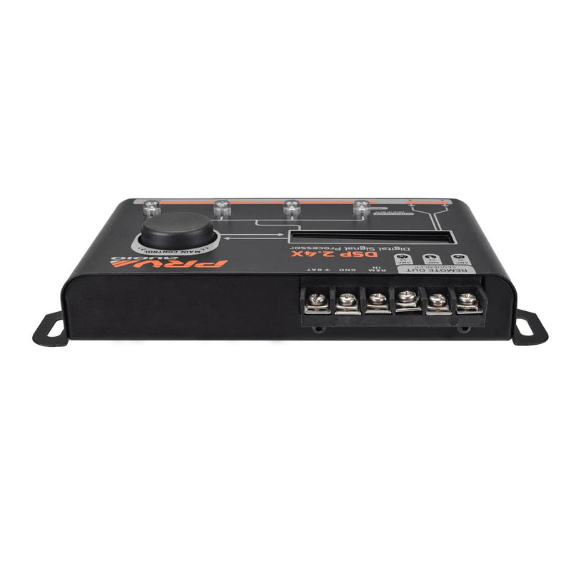 PRV AUDIO Car Audio DSP 2.4X Digital Crossover and Equalizer 4 Channel Full Digital Signal Audio Processor DSP with Sequencer Remote Relay