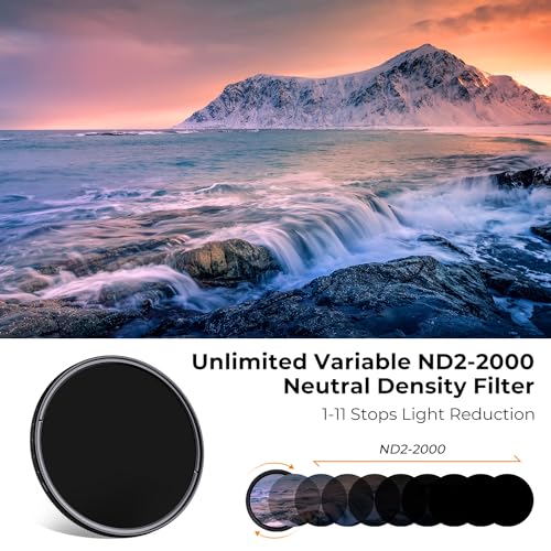 58mm Variable ND/CPL/Lens Cap Kits (3Pcs) Neutral Density ND2-2000(1-11 Stops) Polarizing Lens Filter with 18 Multi-Layer Coated for Camera Lens