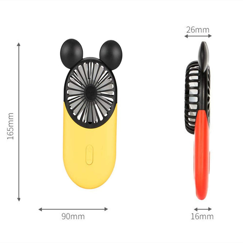 Kbinter Cute Personal Mini Fan, Handheld & Portable USB Rechargeable Fan with Beautiful LED Light, 3 Adjustable Speeds, Portable Holder, for Indoor Or Outdoor Activities, Cute Mouse (Yellow) Yellow