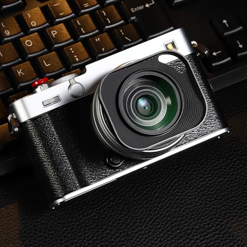 Haoge Lens Hood Metal Squaret for Fujifilm XE5 XF 23mm f2.8 Kit Fujinon XF27mmF2.8 R WR Lense Hood Black with 39mm E39 Filter Thread,Screw-in Lens Hood with Hollow Out Designed [Black-Square]