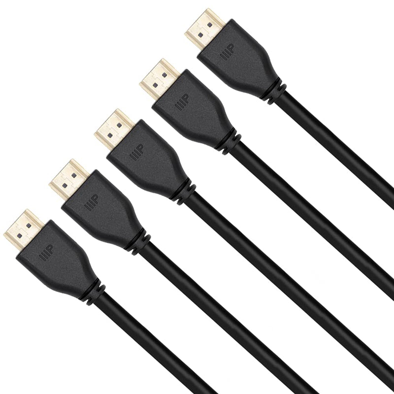 Monoprice 8K Certified Ultra High Speed HDMI Cable - HDMI 2.1, 8K@60Hz, 4K@120Hz, 48Gbps, HDR, VRR, CL2 In-Wall Rated, 6ft, Black - 5 Pack Length: 6ft 1