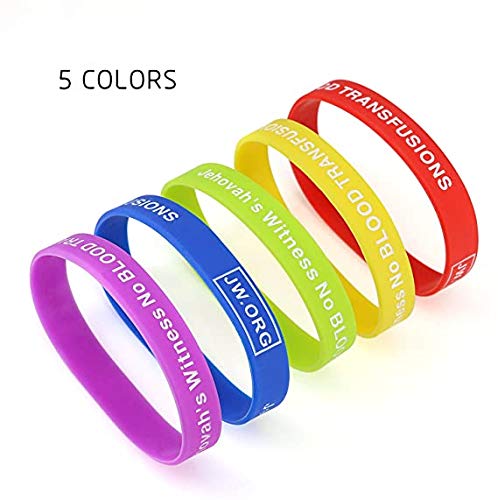 JW.org No Blood Medical Alert Flexible Silicone Wristband-5 pcs-Rainbow