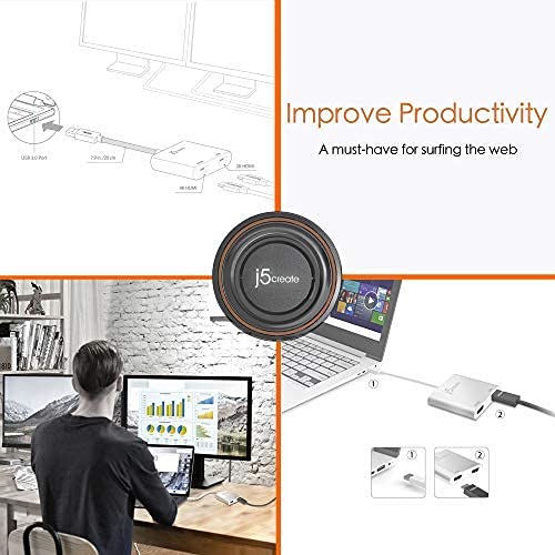 j5create USB to HDMI Adapter - Dual HDMI USB 3.0 Multi-Monitor Cable | 4K + 1080p | Compatible with Windows and macOS (JUA365) Single