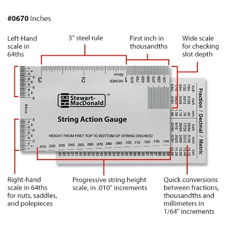 [AUSTRALIA] - StewMac String Action Gauge And Ruler, Inches, Stainless Steel - Designed by StewMac, The Original measuring tool for acoustic and electric guitar, and bass setup 