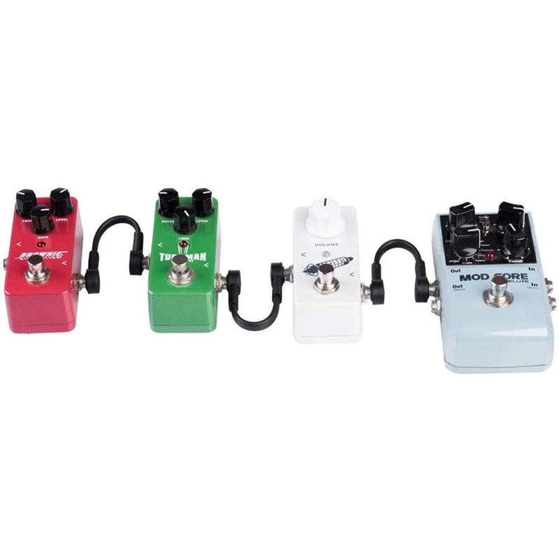 12 Inch Guitar Patch Cables 6 Pack, 1/4" TS Right Angle Effect Pedal Flat Cables, Black 12 Inch Black-12 in-6 Pack