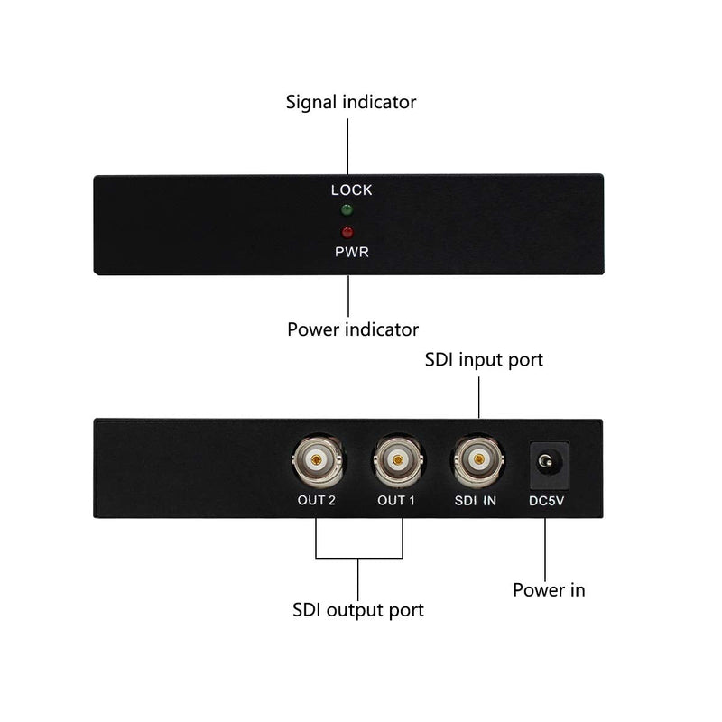 SDI Splitter 1x2 Multimedia Split SDI Extender 1 to 2 Ports Adapter Support 1080P TV Video for Projector Monitor Camera