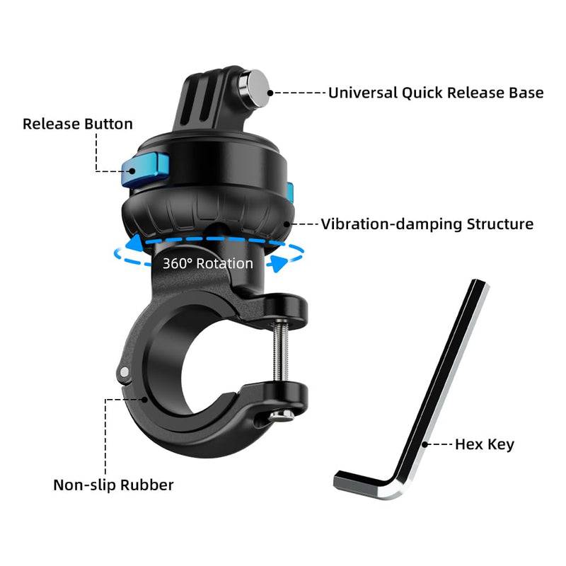 [AUSTRALIA] - SUREWO Magnetic Quick Release Handlebar Bike Pole Mount, Motorcycle Handlebar Clamp Mount with Shock-Absorbing Base Compatible with Go Pro Hero 13/12/11/10/9/8/7 Black,DJI Osmo Action 5 pro/4/3 Plastic 