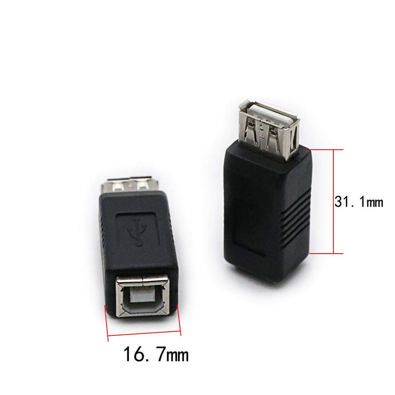 2 Pack USB 2.0 AF/BF Plug Type A Female to Type B Female Adapter Connector Converter Compatible with Laptop Computer Hard Drive Printer Camera