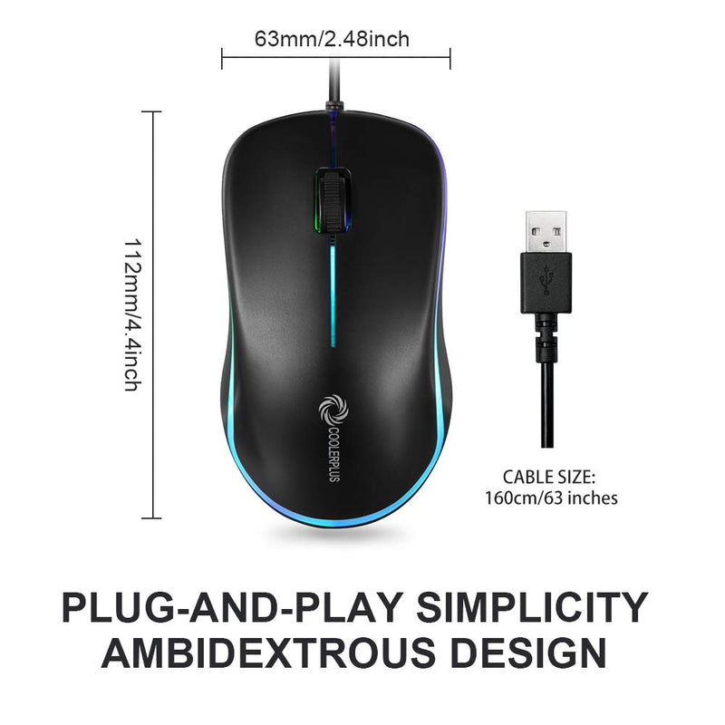Coolerplus FC112 USB Optical Wired Computer Mouse with Easy Click for Office and Home, 1000DPI, Premium and Portable,Compatible with Windows PC, Laptop, Desktop, Notebook (Black) Black