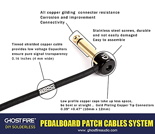 GHOSTFIRE Solderless Pedalboard Cable Kit, 6.5ft Cable & 10 Nickel Plated Copper Tip Connectors for Guitar Effects & Pedal Board, DIY Custom Patch Cables with Cutter, Bolt Driver (SP-02) SP-02