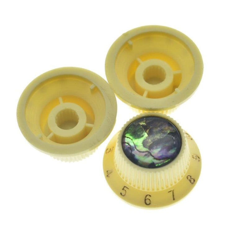 KAISH Set of 3 Plastic Push on Fit Abalone Top ST Strat Knobs Guitar/Bass Control Knobs for Metic 5.8mm 18 Splines Split Shaft Pots Cream