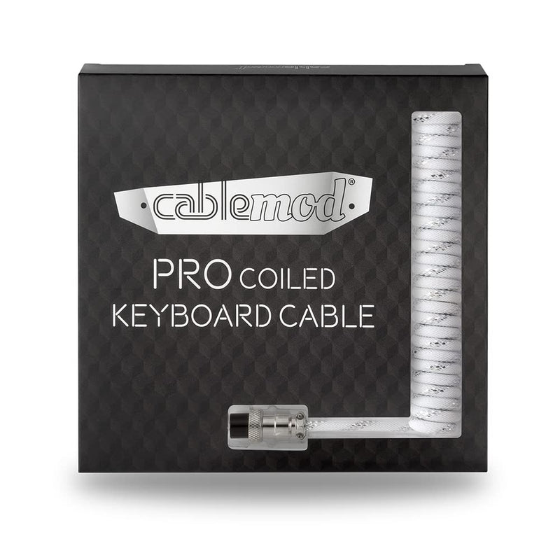 CableMod Pro Coiled Keyboard Cable (Sterling Foil White, USB A to USB Type C, 150cm) Sterling White (White/Silver on White)