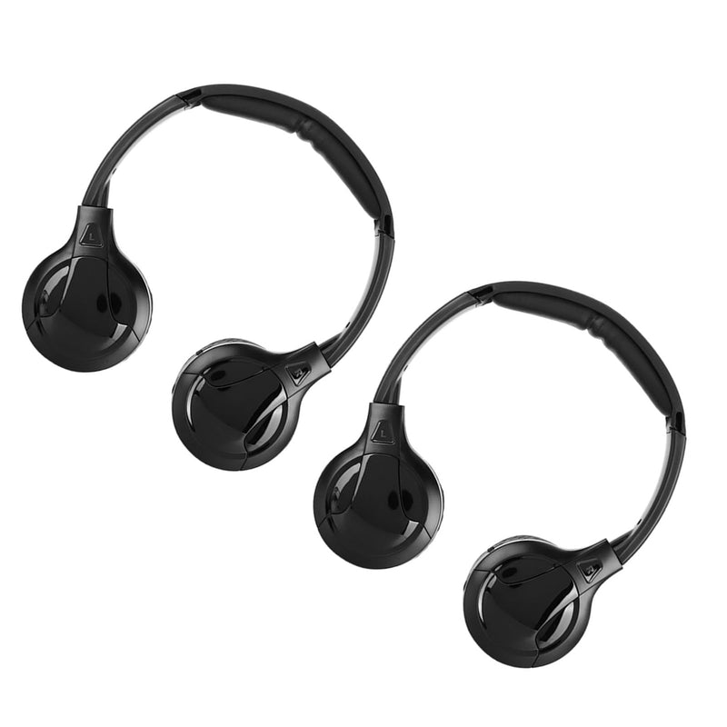 2 Channel Cordless Infrared Stereo Car Headrest Headphone Earphone, IR, Foldable Lightweight Design, Comfortable Fit, Auto Power Off, 2.8/3.8 MHz Channels