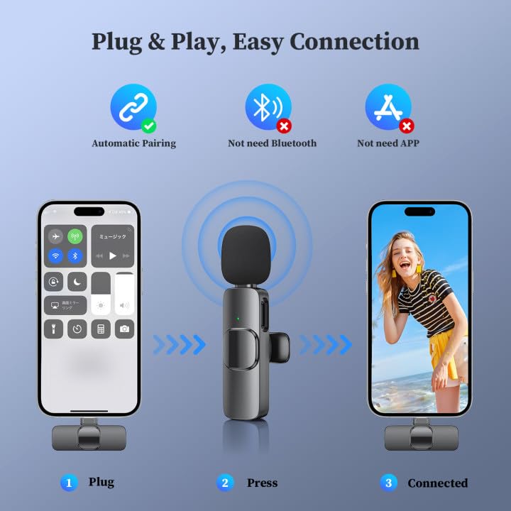 ZasLuke 2 Pack Wireless Lavalier Microphone for iPhone & iPad, Mini Microphone for Video Recording, Ultra-Low Delay Noise Canceling Microphone for Vlog, YouTube, TikTok, Black