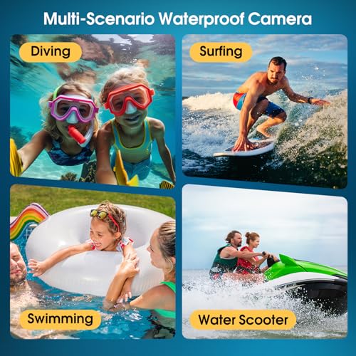 4K Underwater Camera, 64MP 16FT Compact Waterproof Camera with 16GB Card Blue